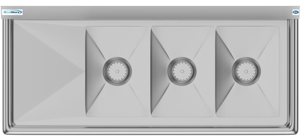 KoolMore Stainless Steel 3-Basin Utility Tub with Drain
