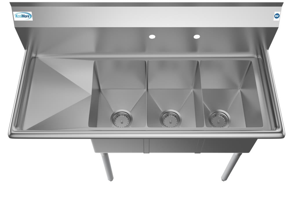 KoolMore 3-Basin Stainless Steel Utility Tub with Drain