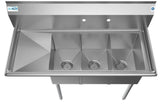 KoolMore Stainless Steel 3-Basin Utility Tub with Drain