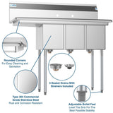 KoolMore Stainless Steel 3-Basin Utility Tub with Drain