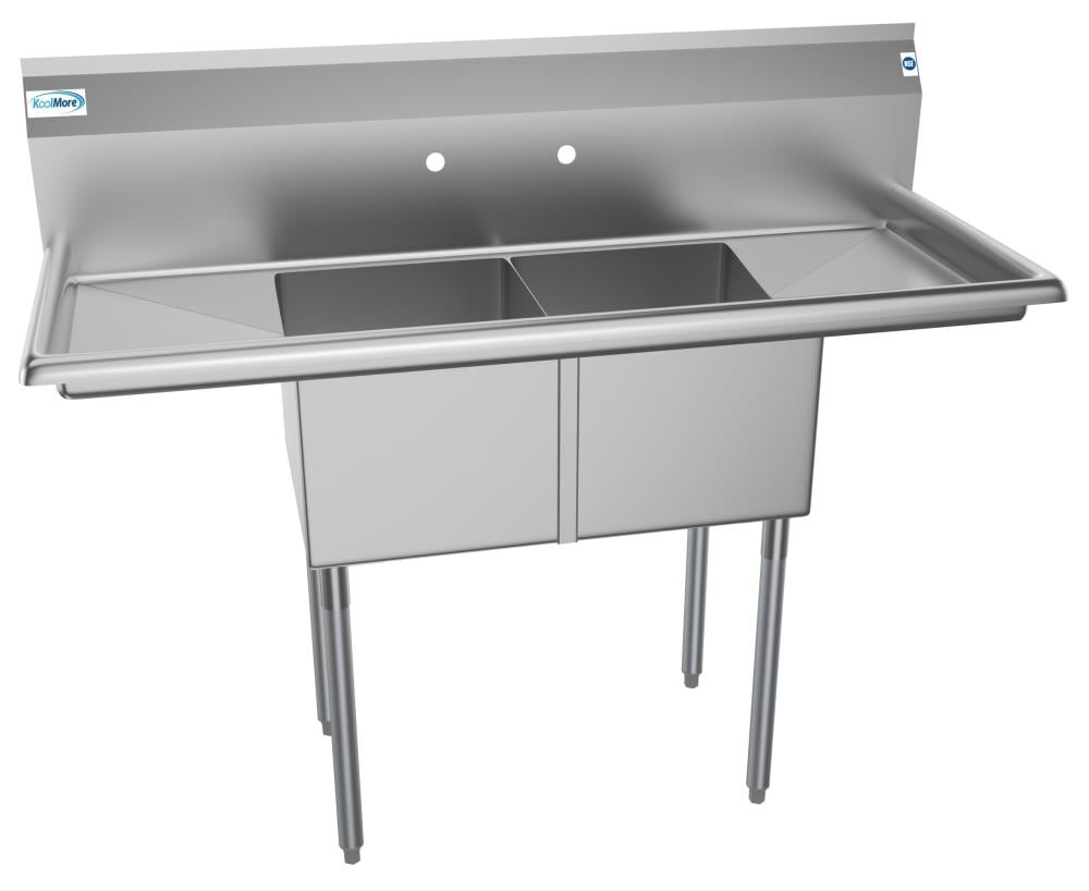 KoolMore Stainless Steel 2-Basin Freestanding Utility Tub with Drain