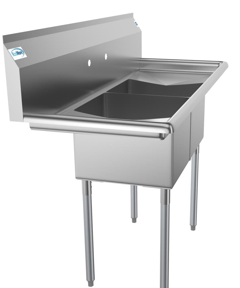 KoolMore Stainless Steel 2-Basin Freestanding Utility Tub with Drain