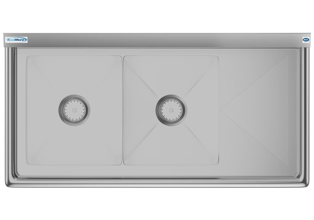 KoolMore 22" x 43" 2-Basin Stainless Steel Utility Tub with Drain