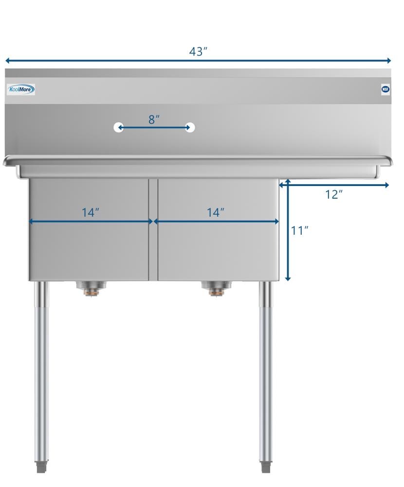KoolMore Stainless Steel 2-Basin Freestanding Utility Tub with Drain - 22" x 43"