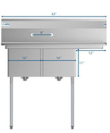 KoolMore Stainless Steel 2-Basin Freestanding Utility Tub with Drain - 22" x 43"