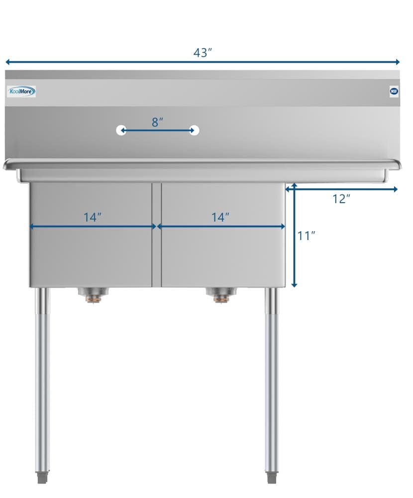 KoolMore 22" x 43" 2-Basin Stainless Steel Utility Tub with Drain