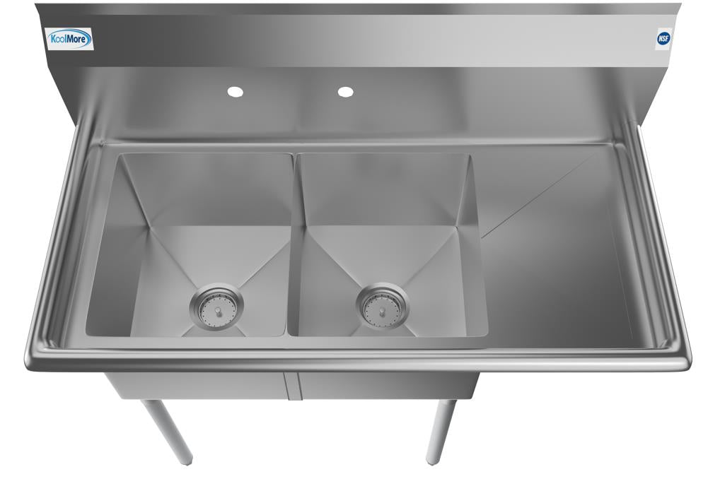 KoolMore Stainless Steel 2-Basin Freestanding Utility Tub with Drain - 22" x 43"