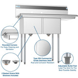 KoolMore 22" x 43" 2-Basin Stainless Steel Utility Tub with Drain
