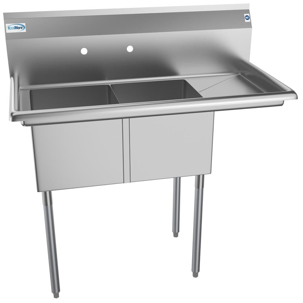 KoolMore Stainless Steel 2-Basin Freestanding Utility Tub with Drain - 22" x 43"