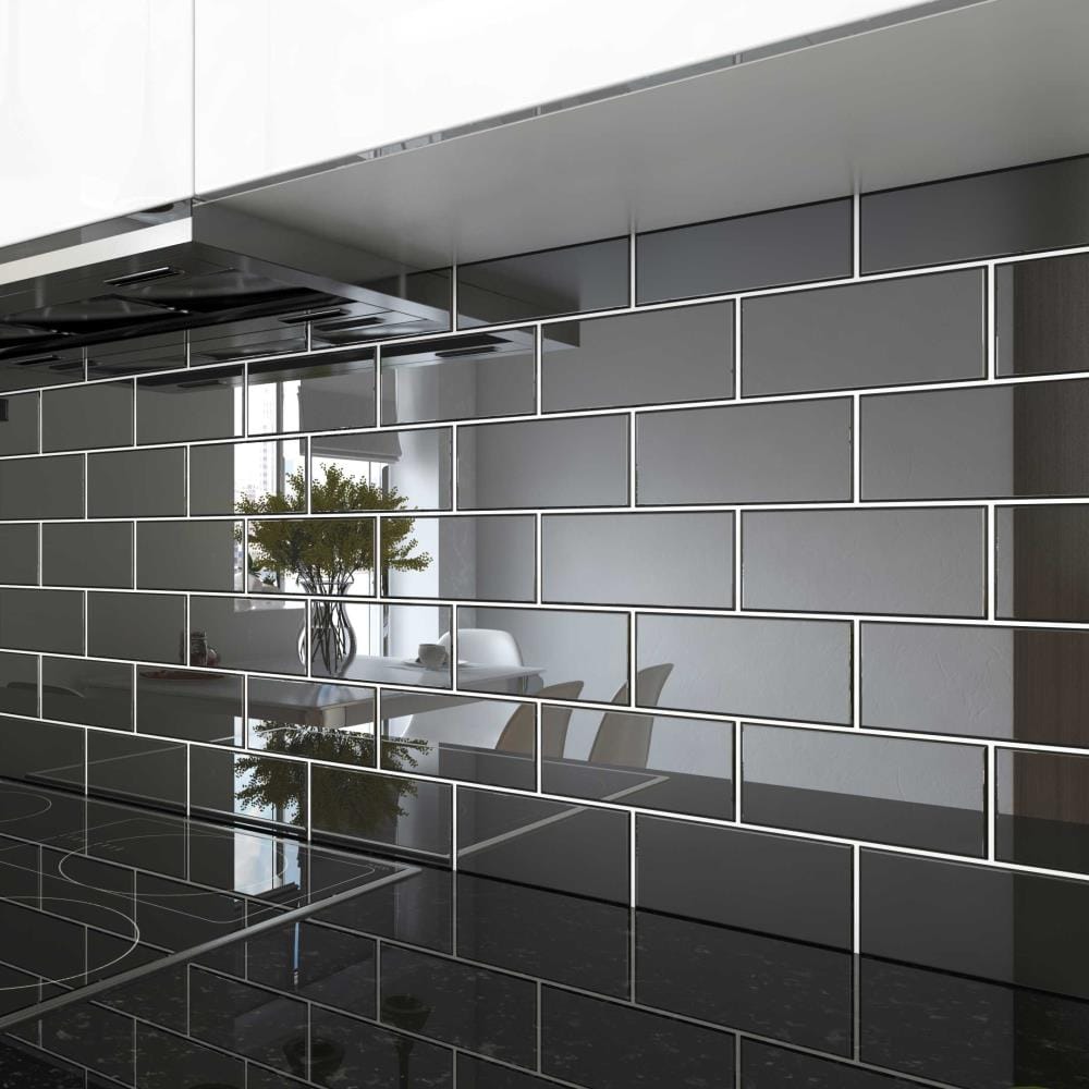 Giorbello (Sample) 3x6 Glass Subway Tiles Black 3-in x 6-in Glossy Glass Brick Subway Wall Tile