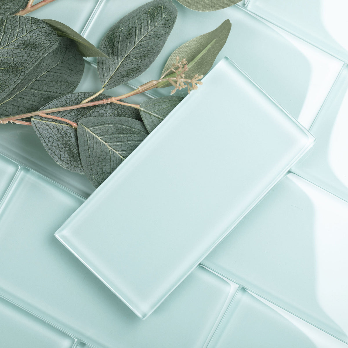 Giorbello (Sample) 3x6 Glass Subway Tiles Baby Blue 3-in x 6-in Glossy Glass Brick Subway Wall Tile