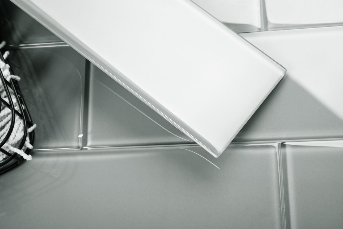 Giorbello (Sample) 4x12 glass subway tiles True Gray 4-in x 12-in Glossy Glass Brick Subway Wall Tile
