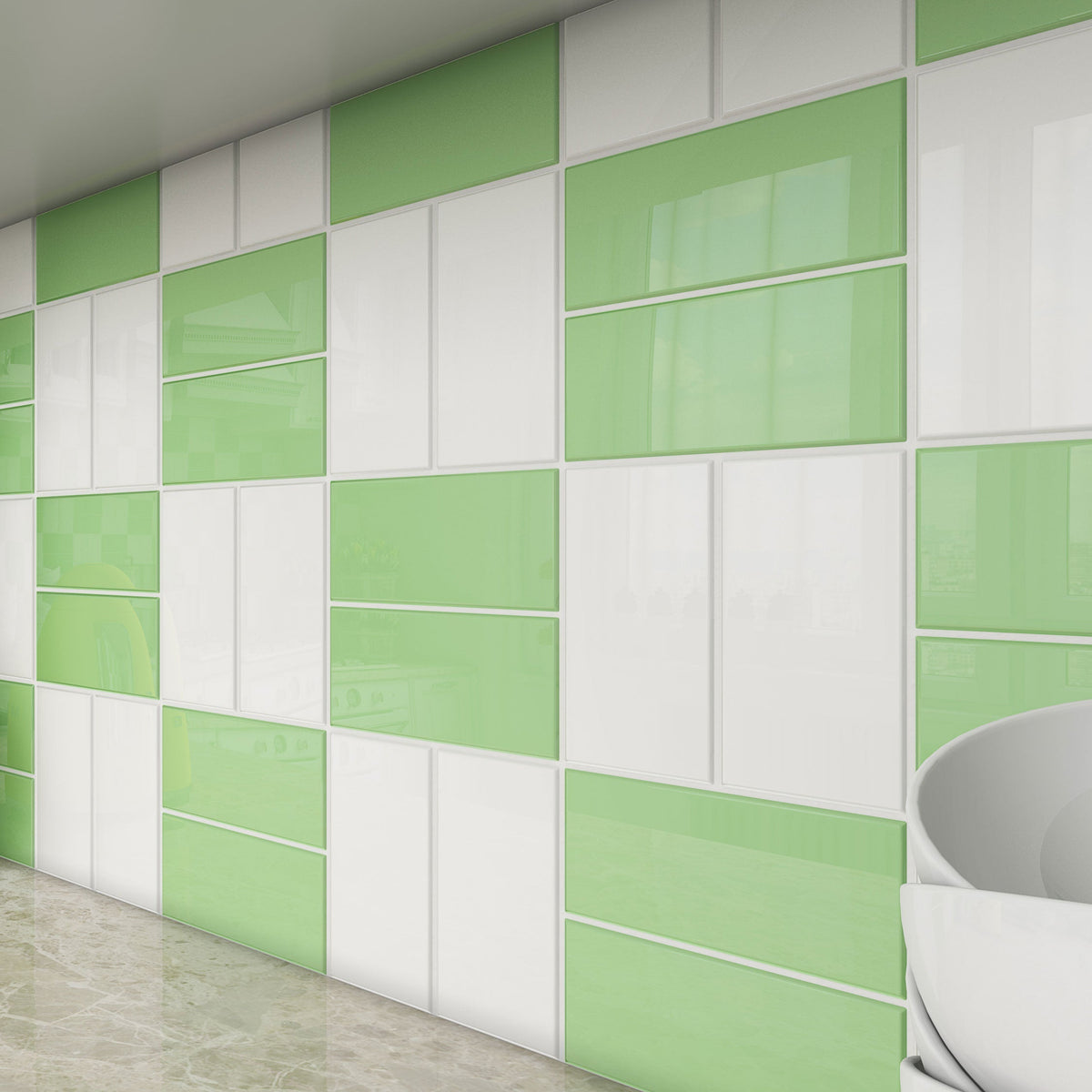 Giorbello Classic Premium Powder Room Green 3-in x 6-in Glossy Glass Subway Wall Tile (5-sq. ft/ Carton)