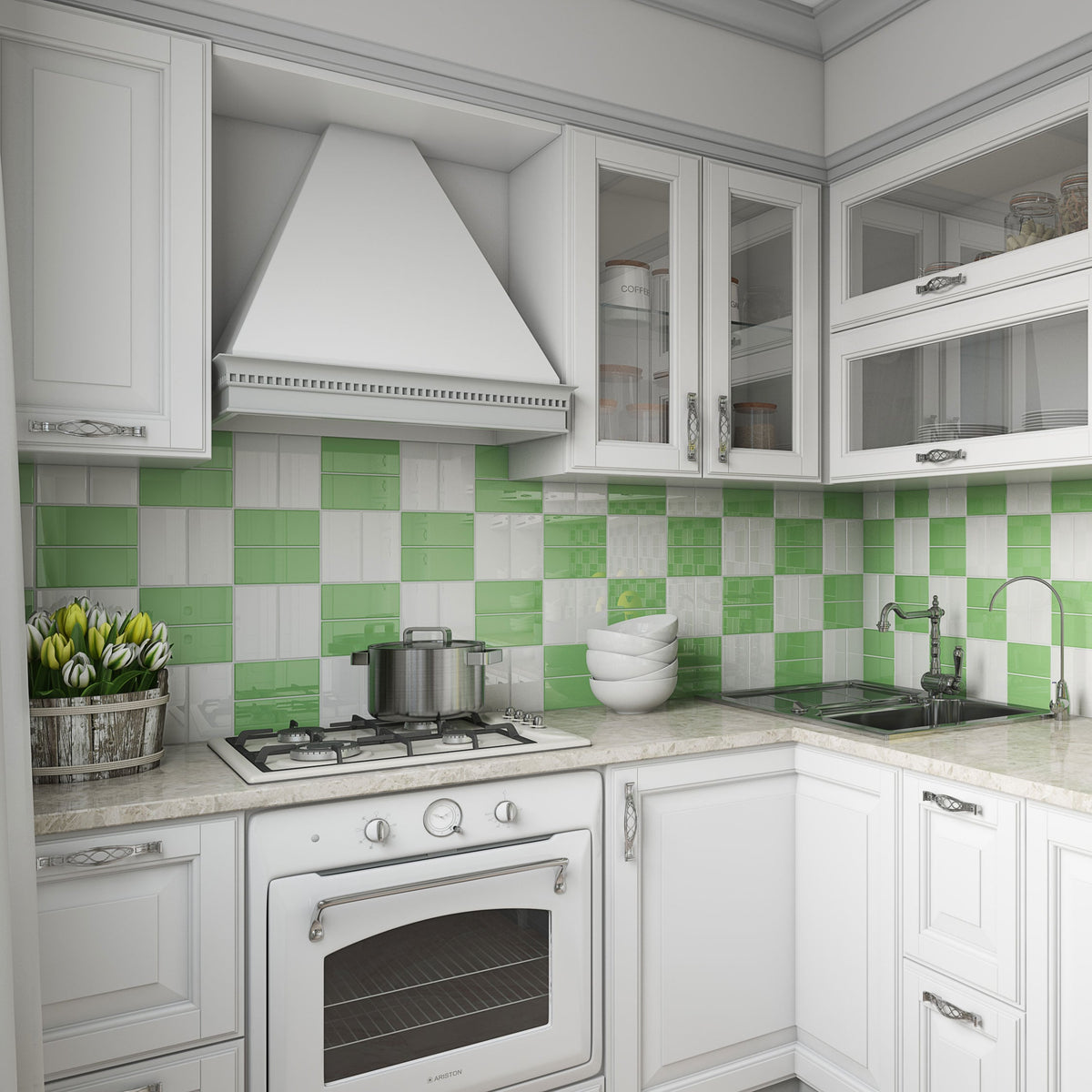 Giorbello (Sample) 3x6 Glass Subway Tiles Powder Room Green 3-in x 6-in Glossy Glass Brick Subway Wall Tile