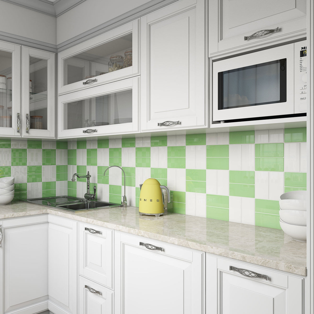 Giorbello (Sample) 3x6 Glass Subway Tiles Powder Room Green 3-in x 6-in Glossy Glass Brick Subway Wall Tile