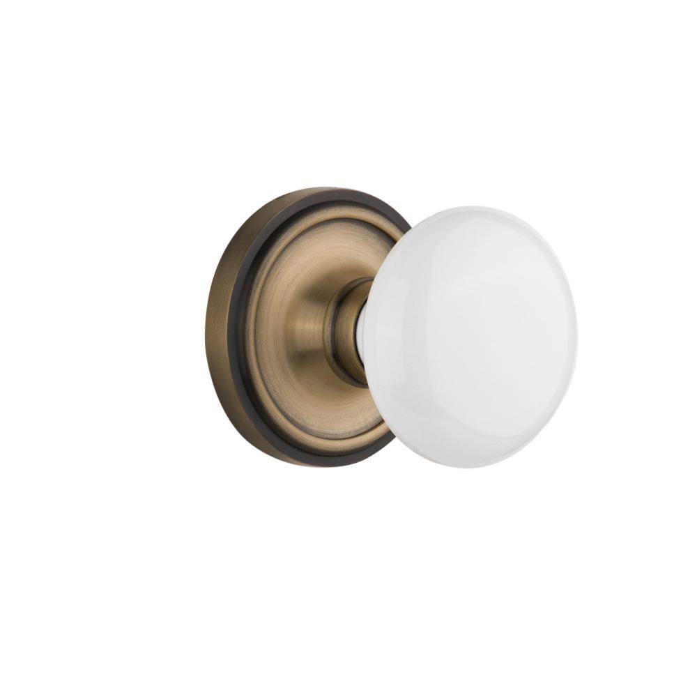 Classic Rosette 2-3/8 in. Backset Timeless Bronze Passage Hall/Closet White Porcelain Door Knob - Super Arbor