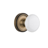 Classic Rosette 2-3/8 in. Backset Timeless Bronze Passage Hall/Closet White Porcelain Door Knob - Super Arbor