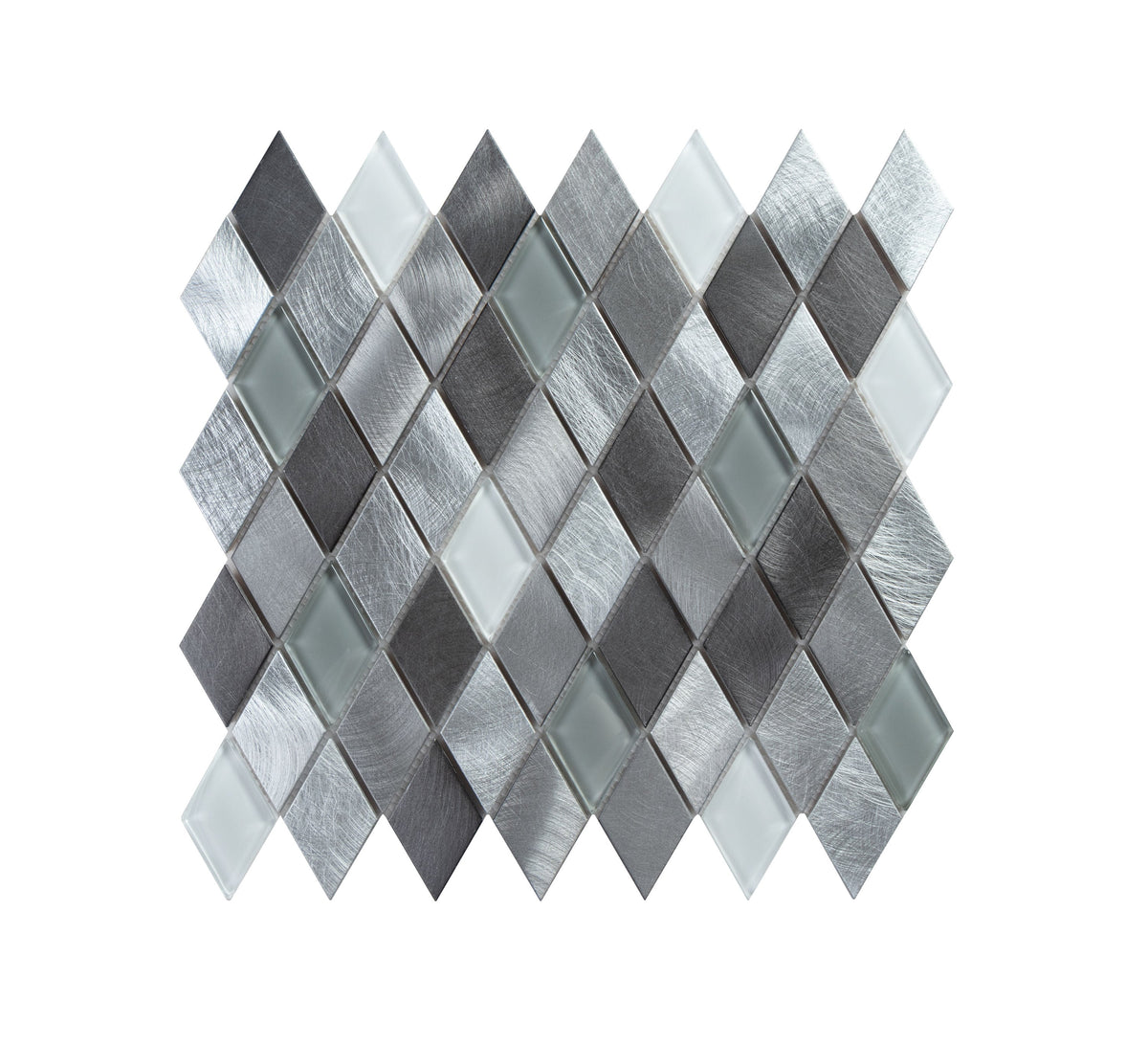 WS Tiles Twilight Series White and Gray 12-in x 12-in Polished Metal Diamond Mosaic Wall Tile product image