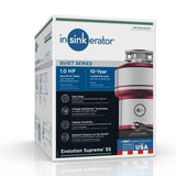 InSinkErator Evolution Supreme SS Stainless Steel 1 HP Continuous Feed Garbage Disposal with Power Cord Kit Included - Super Arbor