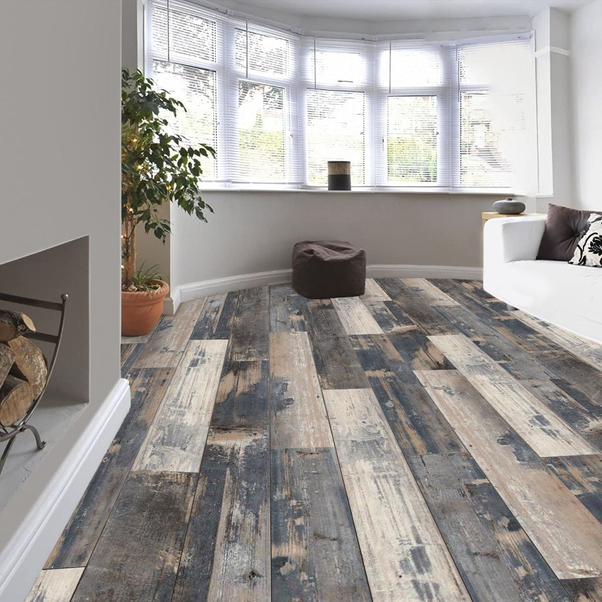 Deco Products Rumba Light Blue/Brown/Grey/White Luxury Vinyl Plank Sample, 6 x 6 in, 8-mil Wear Layer