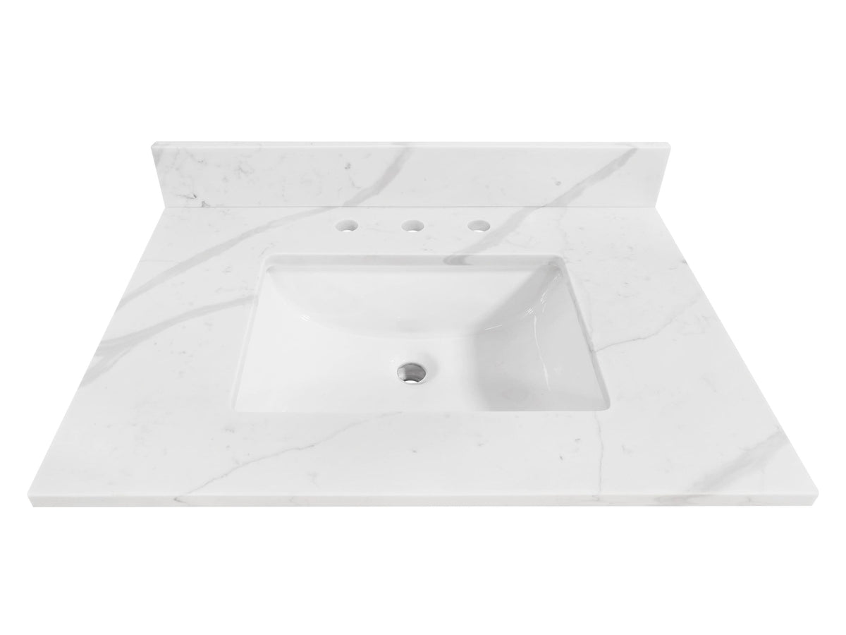 Calacatta 31-in x 22-in White Quartz Undermount Single Sink Widespread Faucet Mount Bathroom Vanity Top
