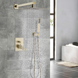 Shower System Wall Mounted with 10 in. Square Rainfall Shower head and Handheld Shower Head Set, Brushed Gold - Super Arbor