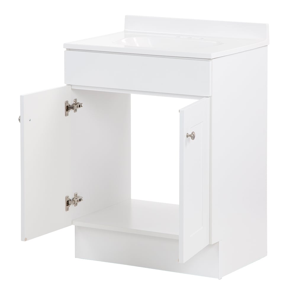 Project Source 24.5-in True White Single Sink Bathroom Vanity with White Cultured Marble Top, Dover Collection