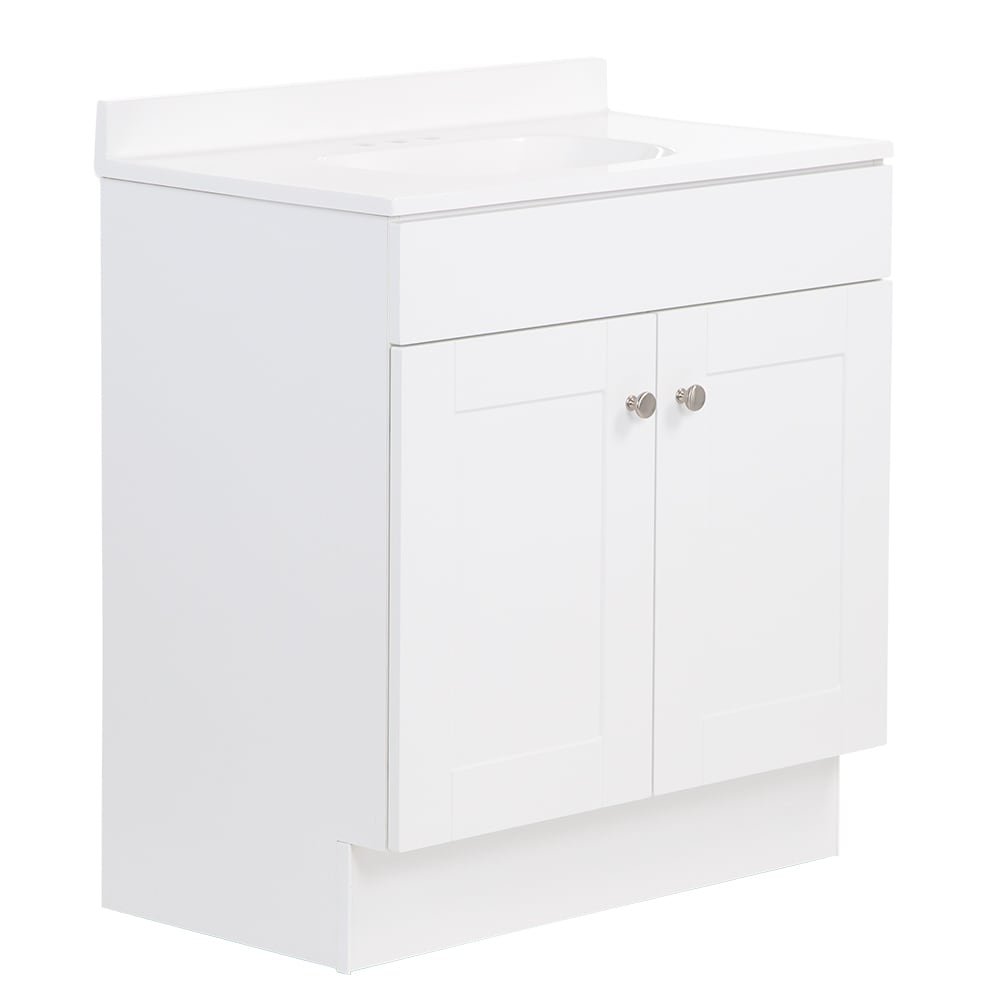Project Source Dover 30.5-in True White Single Sink Bathroom Vanity with White Cultured Marble Top