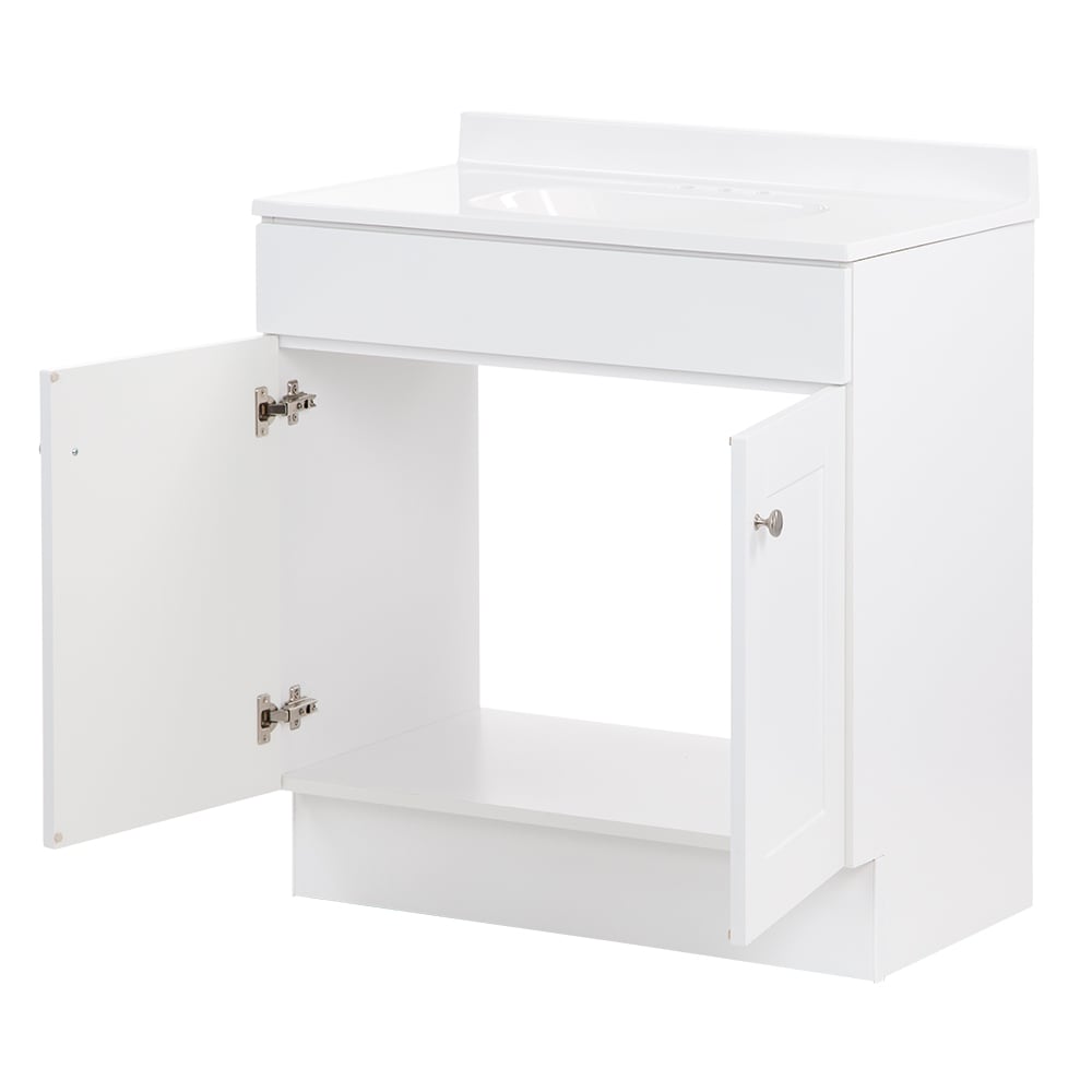 Project Source Dover 30.5-in True White Single Sink Bathroom Vanity with White Cultured Marble Top