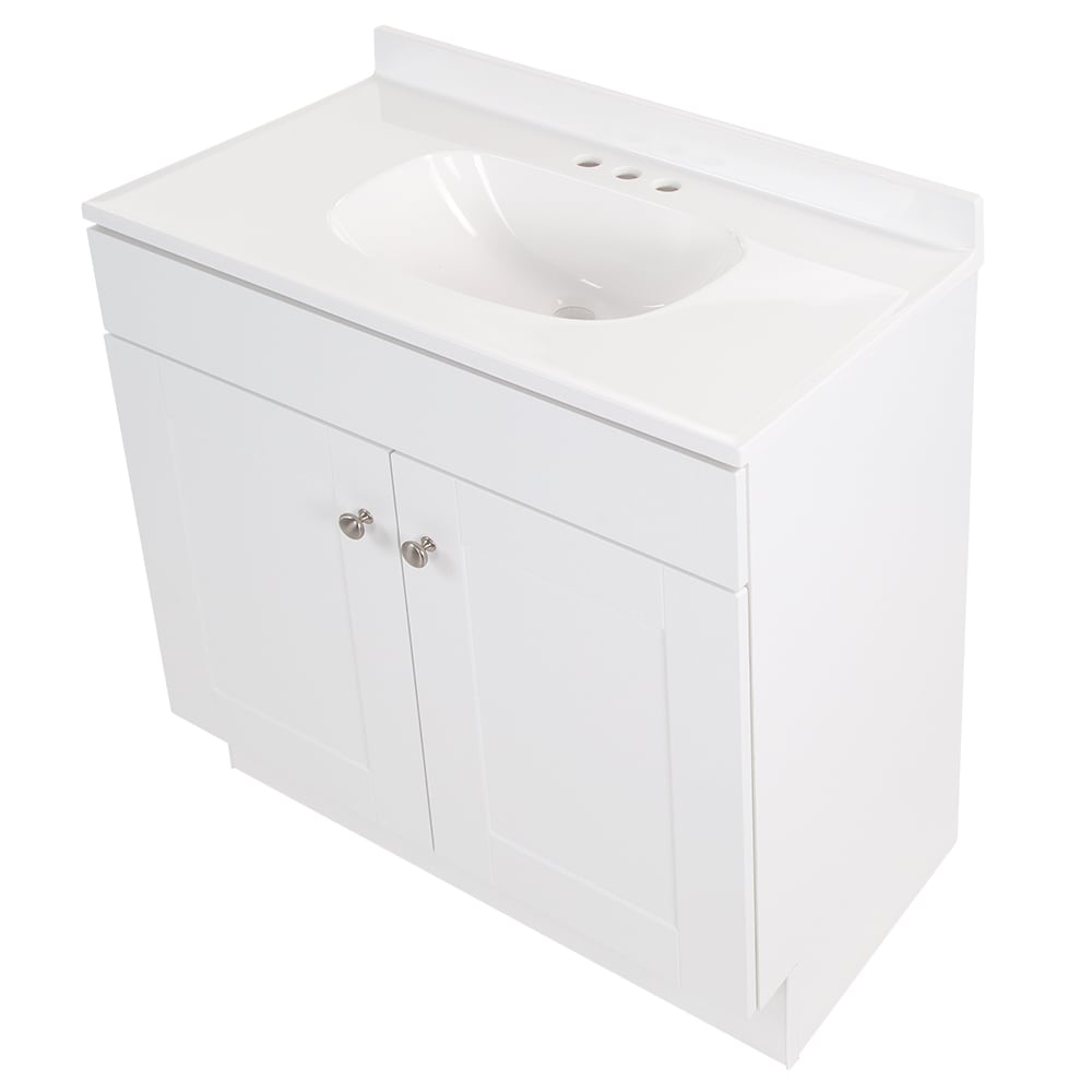 Project Source Dover 30.5-in True White Single Sink Bathroom Vanity with White Cultured Marble Top