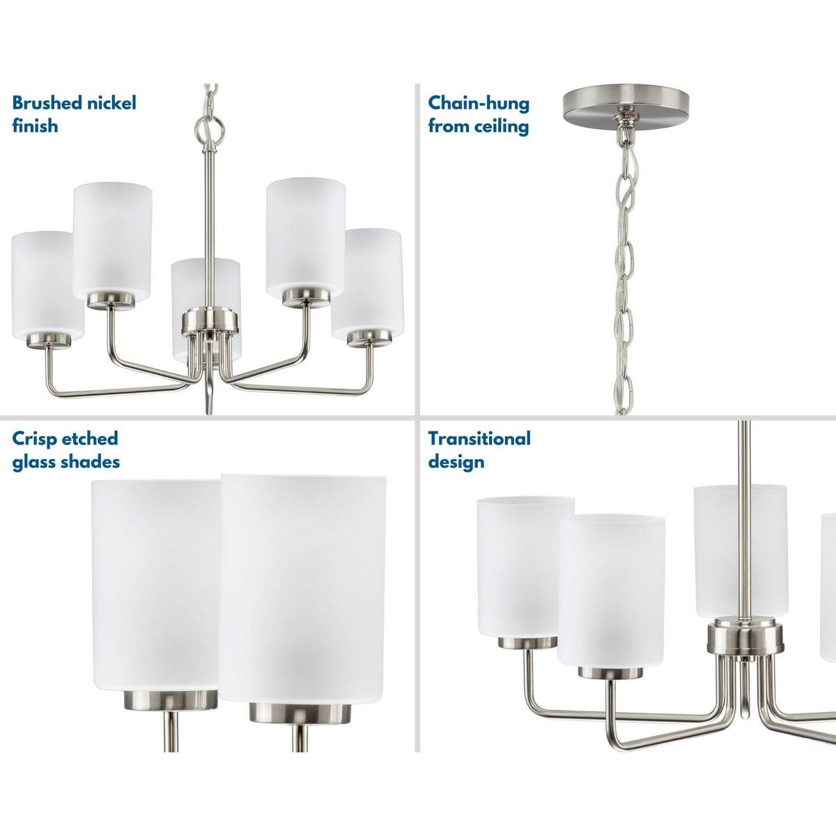 Progress Lighting Merry 5-Light Brushed Nickel Transitional Chandelier