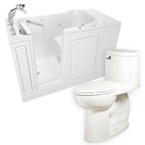 Whirlpool Left-Hand 28 in. x 48 in. Walk-In Bath, Roman Tub Filler, and Cadet 3 FloWise Tall Height Toilet in White - Super Arbor