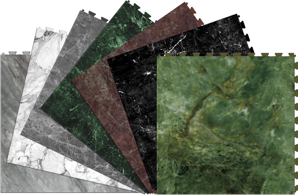 Perfection Floor Tile Sample – Gemstone Collection Verde Stone/Satin Water-Resistant Marble-Look Interlocking Vinyl Tile, 20 in x 20 in, 5 mm