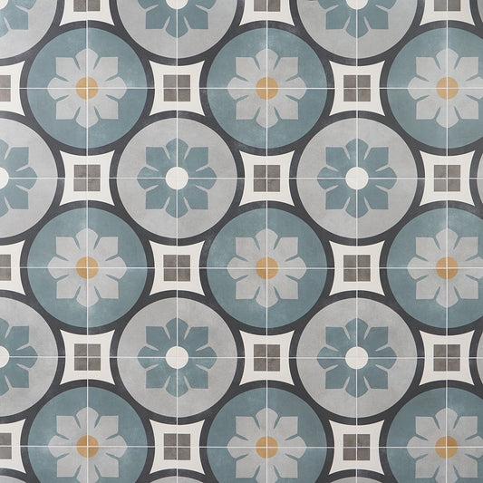 Artmore Tile Agave Bloom Blue 9-in x 9-in Matte Porcelain Encaustic Floor and Wall Tile product image