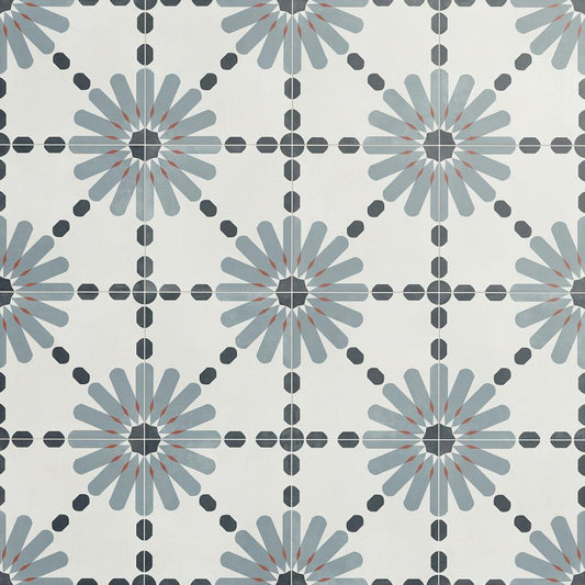Artmore Tile Agave Daisy Blue 9-in x 9-in Matte Porcelain Encaustic Floor and Wall Tile product image