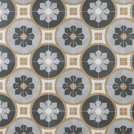 Artmore Tile Agave Bloom Green 9-in x 9-in Matte Porcelain Encaustic Floor and Wall Tile product image