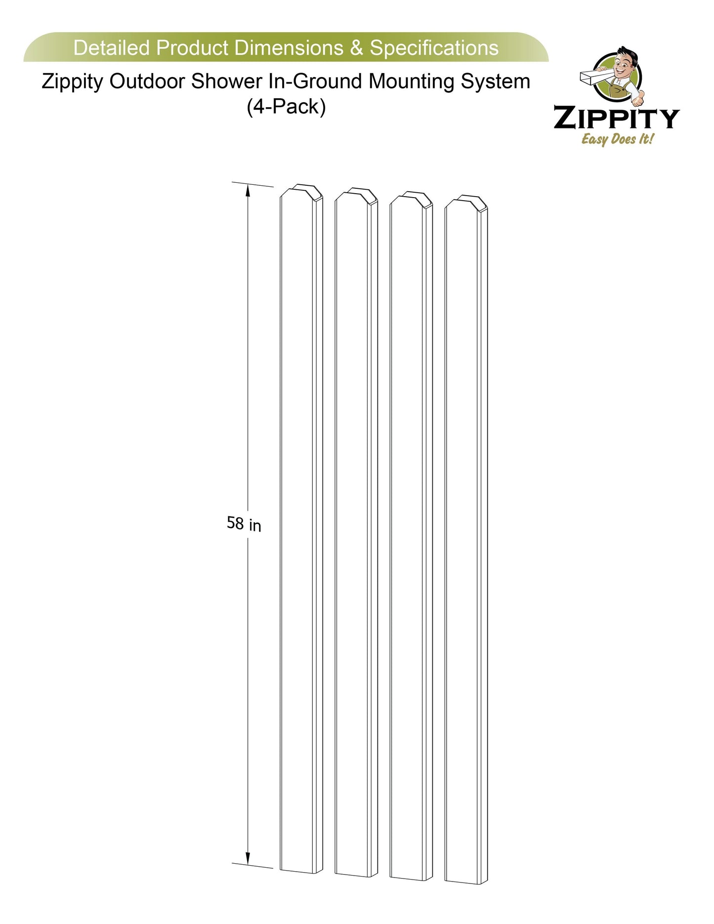 Zippity Outdoor Products Shower Post Extensions 4.75-ft H x 3-in W White Vinyl Universal Fence Post (Unassembled)