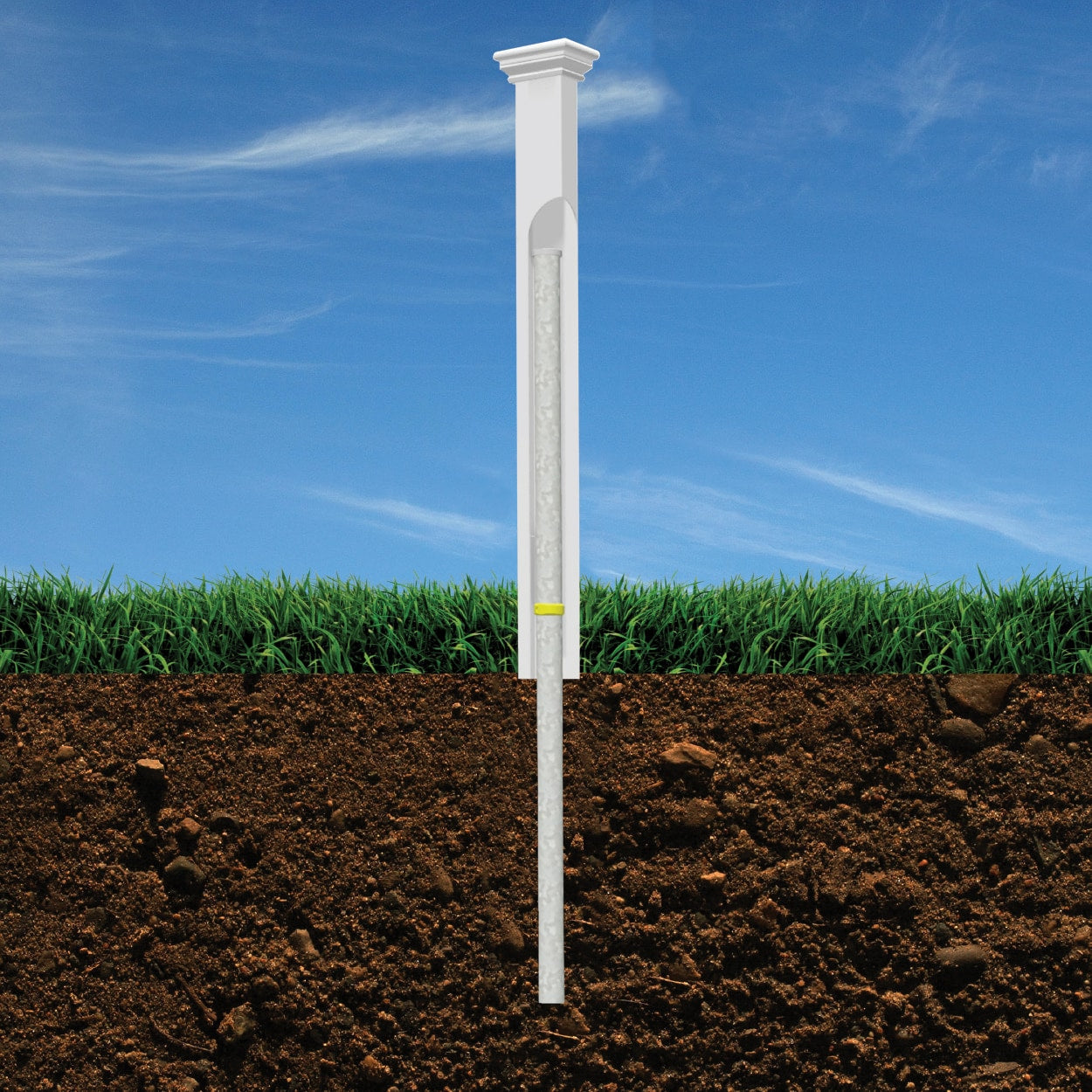 Zippity Outdoor Products Newport 3.5-ft H x 3.5-in W White Vinyl Universal Fence Post No Dig (Unassembled)