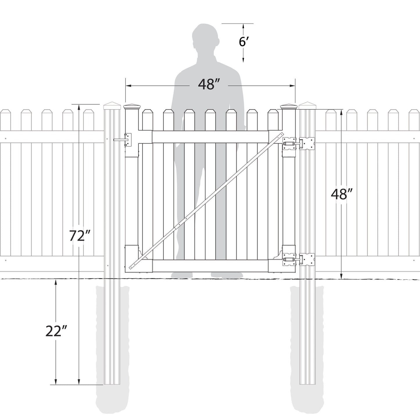 WamBam Fence Traditional Classic Picket Fence Gate 4-ft H x 4-ft W White Vinyl Picket Fence Gate (Unassembled)