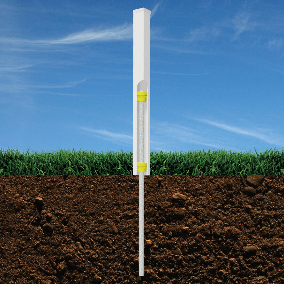 WamBam Fence 4-ft H x 4-in W White Vinyl Universal Fence Post No Dig (Unassembled)