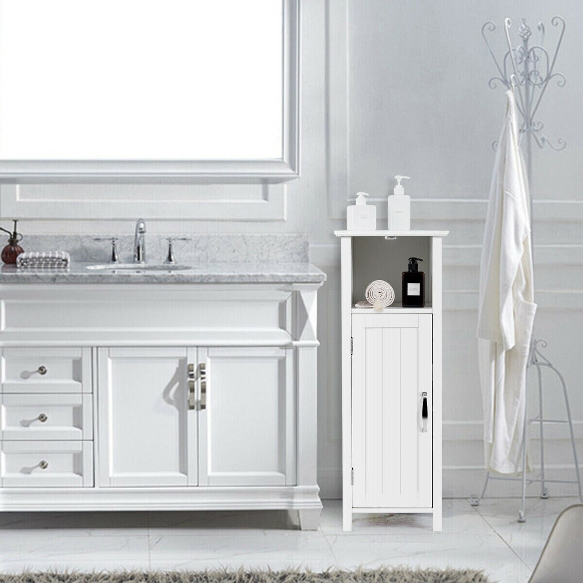 WELLFOR 12-in x 31.5-in x 12-in White Freestanding Corner Linen Cabinet