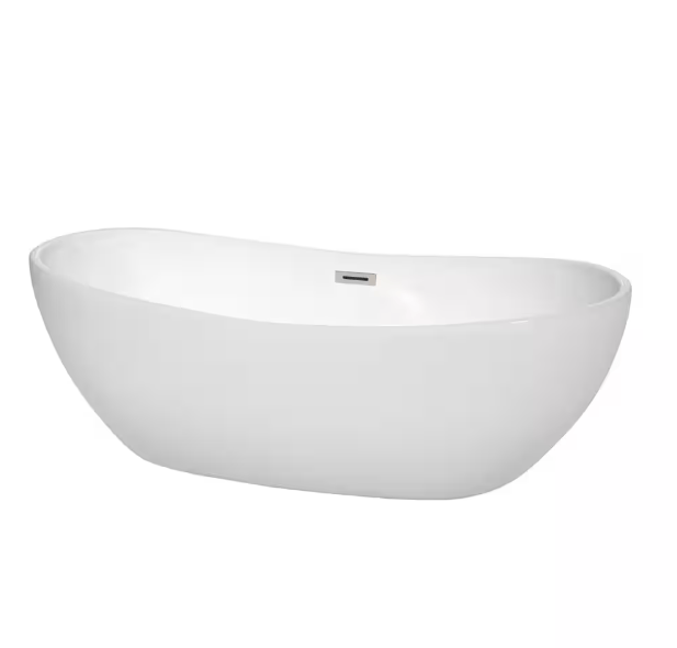 Rebecca 69.6 in. Acrylic Flatbottom Non-Whirlpool Bathtub in White with Brushed Nickel Trim