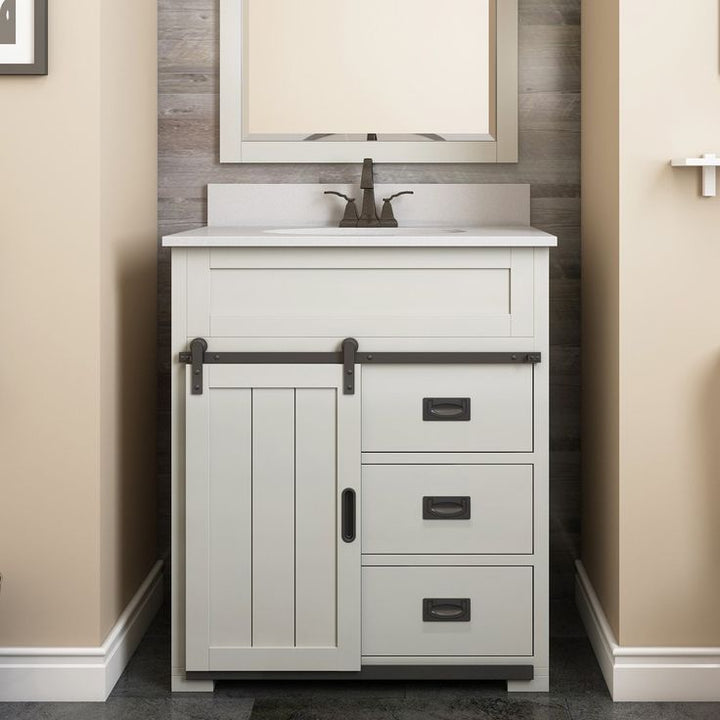 Style Selections Morriston 30-in White Single Sink Bathroom Vanity with White Engineered Stone Top