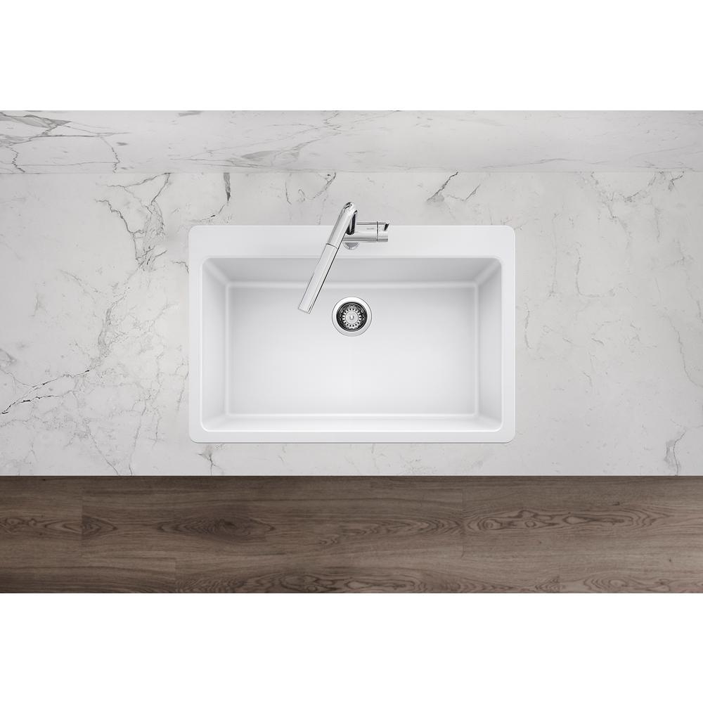 Glacier Bay Drop-in/Undermount Granite Composite 33 in. Single Bowl Kitchen Sink in White - Super Arbor