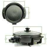 12 In. Black Non Stick Electric Skillet Aluminum Body and Tempered Glass Lid, Removable Temperature Knob