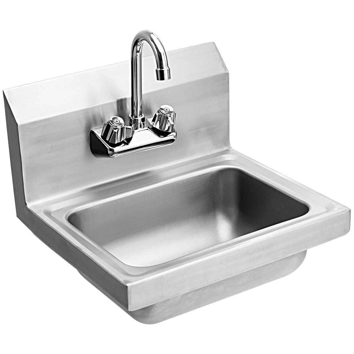 WELLFOR Stainless Steel Wall Mount Utility Tub with Faucet - 15x17 inch