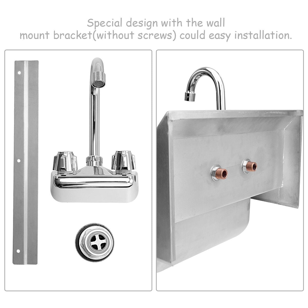 WELLFOR Stainless Steel Wall Mount Utility Tub with Faucet - 15x17 inch