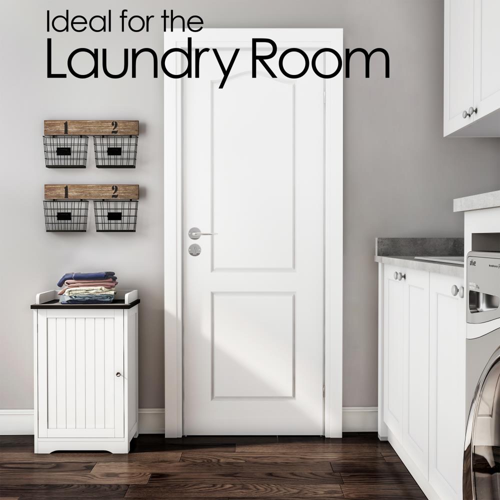 Hastings Home Linen Cabinet 11.5-in x 29-in x 17.5-in White with Black Veneer Top and Silver Hardware Freestanding Linen Cabinet