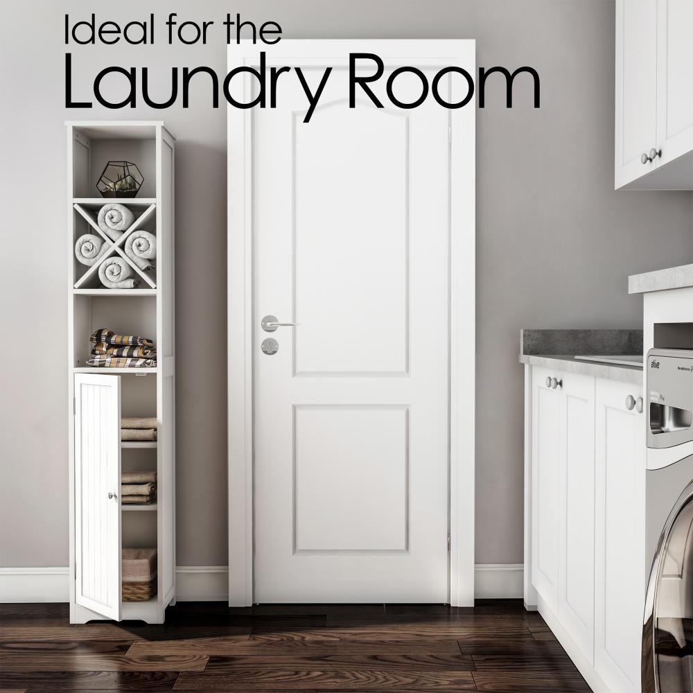 Hastings Home Linen Cabinets 13.5-in x 67-in x 9-in White with Silver Hardware Freestanding Linen Cabinet