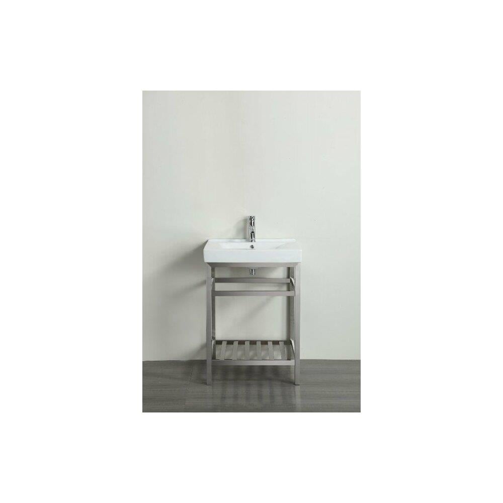 Eviva Stone 24 in. W x 18 in. D x 33.5 in. H Bathroom Vanity, Stainless Steel Base with White Porcelain Top and White Sink